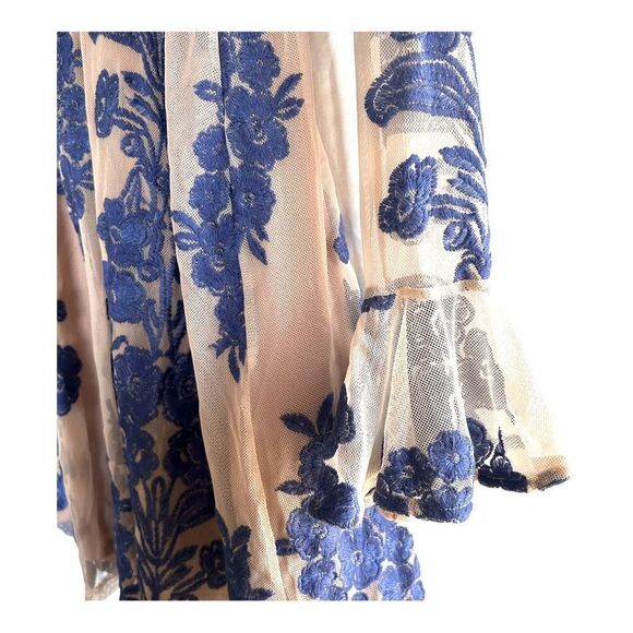 NEW For Love And Lemons Temecula Mini Dress Silk Blue Sheer Long Sleeve Women S - Picture 4 of 9
